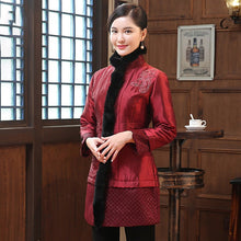 Load image into Gallery viewer, Floral Embroidery Fur Collar Taffeta Chinese Wadded Coat
