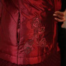 Load image into Gallery viewer, Floral Embroidery Fur Collar Taffeta Chinese Wadded Coat
