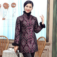 Muatkan imej ke dalam penonton Galeri, Fur Collar &amp; Cuff Chinese Style Wadded Jacket with Strap Buttons
