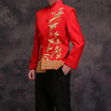 Muatkan imej ke dalam penonton Galeri, Phoenix &amp; Floral Embroidery Satin Chinese Groom Suit
