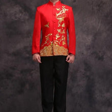 Muatkan imej ke dalam penonton Galeri, Phoenix &amp; Floral Embroidery Satin Chinese Groom Suit
