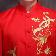 Muatkan imej ke dalam penonton Galeri, Phoenix &amp; Floral Embroidery Satin Chinese Groom Suit
