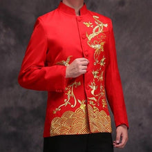 Load image into Gallery viewer, Phoenix &amp; Floral Embroidery Satin Chinese Groom Suit
