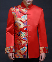 Load image into Gallery viewer, Dragon Pattern Satin Chinese Groom Suit with Strap Buttons
