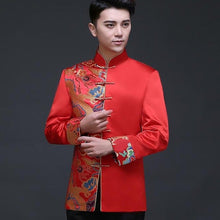 Muatkan imej ke dalam penonton Galeri, Dragon Pattern Satin Chinese Groom Suit with Strap Buttons
