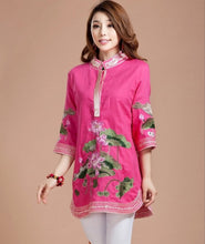 Muatkan imej ke dalam penonton Galeri, Lotus Embroidery Signature Cotton Chinese Style Blouse
