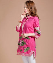 Load image into Gallery viewer, Lotus Embroidery Signature Cotton Chinese Style Blouse
