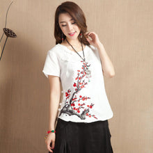 Muatkan imej ke dalam penonton Galeri, Wintersweet Embroidery Cap Sleeve Signature Cotton Chinese Style Blouse
