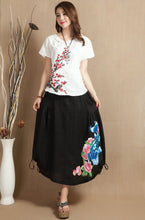 Load image into Gallery viewer, Wintersweet Embroidery Cap Sleeve Signature Cotton Chinese Style Blouse
