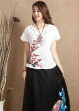 Load image into Gallery viewer, Wintersweet Embroidery Cap Sleeve Signature Cotton Chinese Style Blouse
