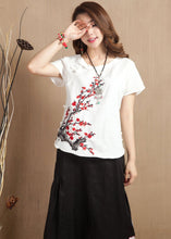 Muatkan imej ke dalam penonton Galeri, Wintersweet Embroidery Cap Sleeve Signature Cotton Chinese Style Blouse
