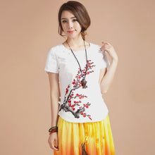 Load image into Gallery viewer, Wintersweet Embroidery Cap Sleeve Signature Cotton Chinese Style Blouse
