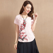 Load image into Gallery viewer, Wintersweet Embroidery Cap Sleeve Signature Cotton Chinese Style Blouse
