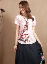 Muatkan imej ke dalam penonton Galeri, Wintersweet Embroidery Cap Sleeve Signature Cotton Chinese Style Blouse
