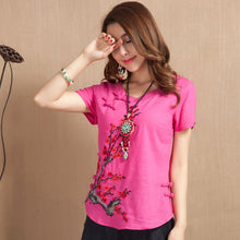 Load image into Gallery viewer, Wintersweet Embroidery Cap Sleeve Signature Cotton Chinese Style Blouse
