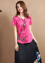 Load image into Gallery viewer, Wintersweet Embroidery Cap Sleeve Signature Cotton Chinese Style Blouse
