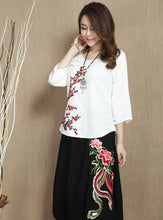 Load image into Gallery viewer, Wintersweet Embroidery 3/4 Sleeve Signature Cotton Chinese Style Blouse
