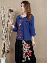 Load image into Gallery viewer, Wintersweet Embroidery 3/4 Sleeve Signature Cotton Chinese Style Blouse
