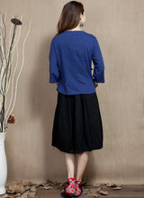 Load image into Gallery viewer, Wintersweet Embroidery 3/4 Sleeve Signature Cotton Chinese Style Blouse
