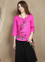 Muatkan imej ke dalam penonton Galeri, Wintersweet Embroidery 3/4 Sleeve Signature Cotton Chinese Style Blouse
