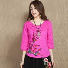 Muatkan imej ke dalam penonton Galeri, Wintersweet Embroidery 3/4 Sleeve Signature Cotton Chinese Style Blouse
