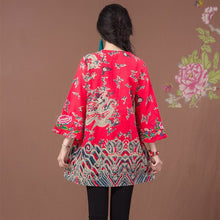 Load image into Gallery viewer, V Neck Mandarin Sleeve Floral Linen Traditional Chinese Blouse
