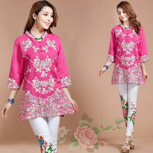 Load image into Gallery viewer, Floral Embroidery V Neck Mandarin Sleeve Traditional Chinese Blouse
