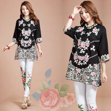 Load image into Gallery viewer, Floral Embroidery V Neck Mandarin Sleeve Traditional Chinese Blouse
