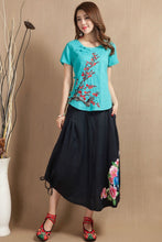 Muatkan imej ke dalam penonton Galeri, Wintersweet Embroidery Cap Sleeve Signature Cotton Chinese Style Blouse
