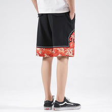 Load image into Gallery viewer, Sea Wave Pattern Linen Beach Pants Loose Pants Chinese Style Shorts
