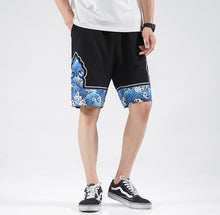 Load image into Gallery viewer, Sea Wave Pattern Linen Beach Pants Loose Pants Chinese Style Shorts
