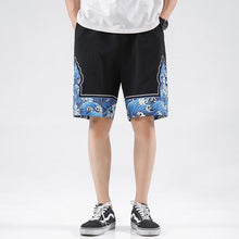 Muatkan imej ke dalam penonton Galeri, Sea Wave Pattern Linen Beach Pants Loose Pants Chinese Style Shorts
