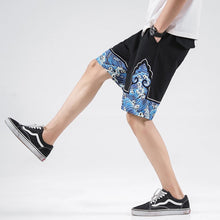 Load image into Gallery viewer, Sea Wave Pattern Linen Beach Pants Loose Pants Chinese Style Shorts
