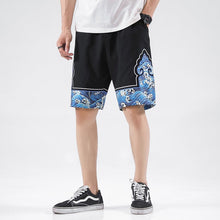 Muatkan imej ke dalam penonton Galeri, Sea Wave Pattern Linen Beach Pants Loose Pants Chinese Style Shorts
