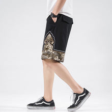 Muatkan imej ke dalam penonton Galeri, Sea Wave Pattern Linen Beach Pants Loose Pants Chinese Style Shorts
