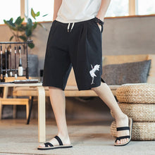 Load image into Gallery viewer, Crane Embroidery Linen Beach Pants Loose Pants Chinese Style Shorts
