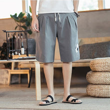 Load image into Gallery viewer, Crane Embroidery Linen Beach Pants Loose Pants Chinese Style Shorts
