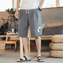 Load image into Gallery viewer, Crane Embroidery Linen Beach Pants Loose Pants Chinese Style Shorts
