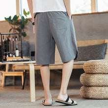 Load image into Gallery viewer, Crane Embroidery Linen Beach Pants Loose Pants Chinese Style Shorts
