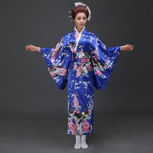 Load image into Gallery viewer, Peacock Print Silk Blend Traditional Japanese Kimono
