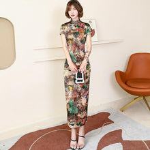 Load image into Gallery viewer, Traditional Cheongsam Full Length Floral Silk Chinese Dress
