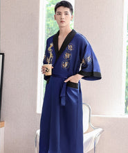 Load image into Gallery viewer, Dragon Embroidery Silk Blend Reversible Loungewear Sleepwear Bathrobe
