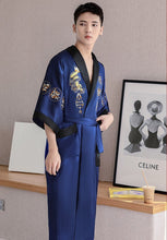 Load image into Gallery viewer, Dragon Embroidery Silk Blend Reversible Loungewear Sleepwear Bathrobe
