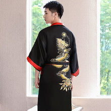 Load image into Gallery viewer, Dragon Embroidery Silk Blend Reversible Loungewear Sleepwear Bathrobe
