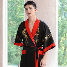 Load image into Gallery viewer, Dragon Embroidery Silk Blend Reversible Loungewear Sleepwear Bathrobe
