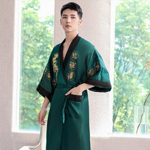 Load image into Gallery viewer, Dragon Embroidery Silk Blend Reversible Loungewear Sleepwear Bathrobe
