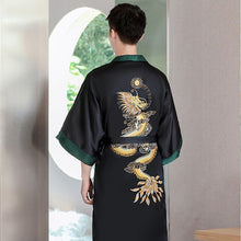 Load image into Gallery viewer, Dragon Embroidery Silk Blend Reversible Loungewear Sleepwear Bathrobe
