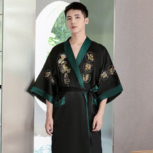 Load image into Gallery viewer, Dragon Embroidery Silk Blend Reversible Loungewear Sleepwear Bathrobe
