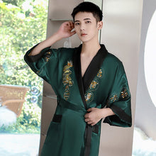 Load image into Gallery viewer, Dragon Embroidery Silk Blend Reversible Loungewear Sleepwear Bathrobe
