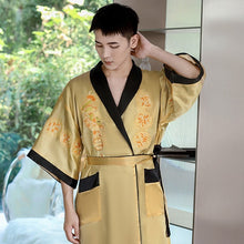 Load image into Gallery viewer, Dragon Embroidery Silk Blend Reversible Loungewear Sleepwear Bathrobe
